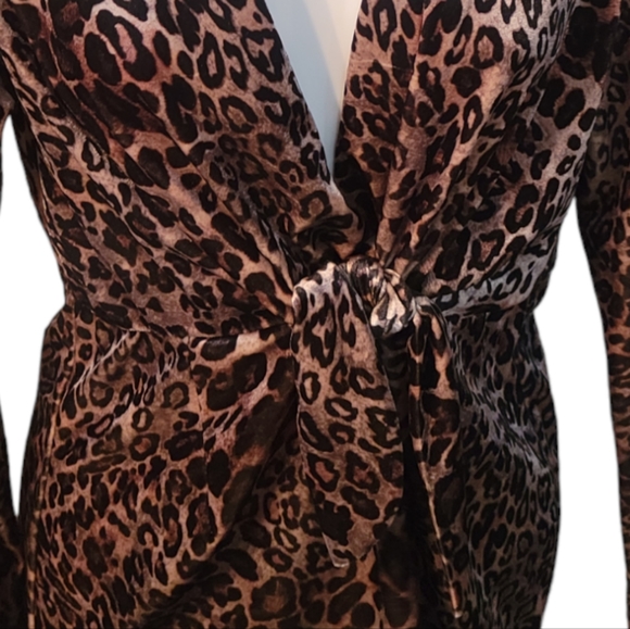 KLD Women's Mini Dress Velvet Chettah Print Long Sleeve Size M - Picture 2 of 6